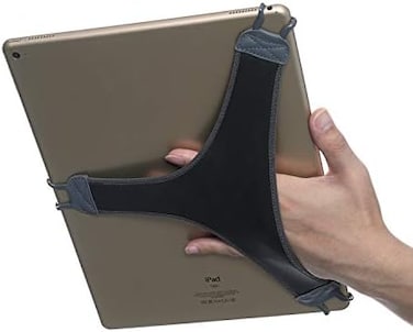 حامل يد TFY مع مقبض للأصابع مصنوع من جلد صناعي ناعم، متوافق مع iPad Pro 12.9 بوصة والمزيد (رمادي)