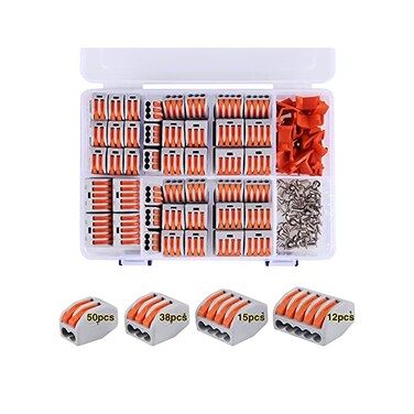 مجموعة موصلات أسلاك صغيرة الحجم من نوع XHF New Lever-Nuts، ثنائية/ثلاثية/رباعية/خماسية الموصلات، عبوة جيبية متنوعة، طرف توصيل سريع ثنائي/ثلاثي/رباعي/خماسي المنافذ، مقاس 28-12 AWG (10 على التوالي)