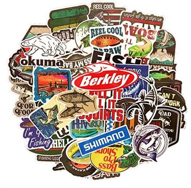 ONESHAW Linzze Stickers 55-Pcs Pack Waterproof Vinyl Vintage Bumper Decals Perfect for Laptop Computer Car Skateboard Water Bottle Travel Case Guitar Luggage Motorbikes (Hotel50Pcs Fishing Linzze 01