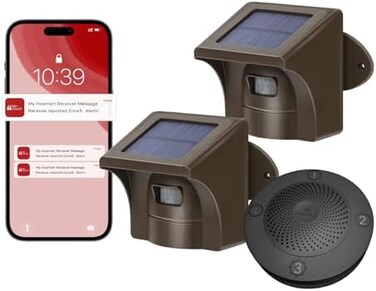 eMACROS Solar Driveway Alarm Sytem Wireless Long Range Outdoor Weather Resistant Motion SensorDetector- Driveway Alarms Wireless Outside MonitorProtect Outside Property