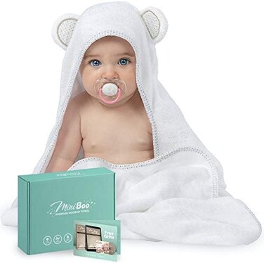 Miniboo Organic Bamboo Hooded Baby Towel - Ultra Soft and Super Absorbent Baby Bath Towels for Newborns, Infants and Toddlers - Suitable as Baby Gifts
