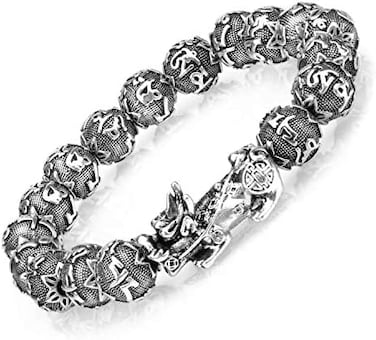 ZenBless Fengshui Prosperity Bracelet 12mm Natural Bead Bracelet Single Silver Pi Xiu/Pi Yao Attract Wealth Health and Good Luck