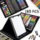 Sunnyglade 185 Pieces Double Sided Trifold Easel Art Set, Drawing Art Box with Oil Pastels, Crayons, Colored Pencils, Markers, Paint Brush, Watercolor Cakes, Sketch Pad