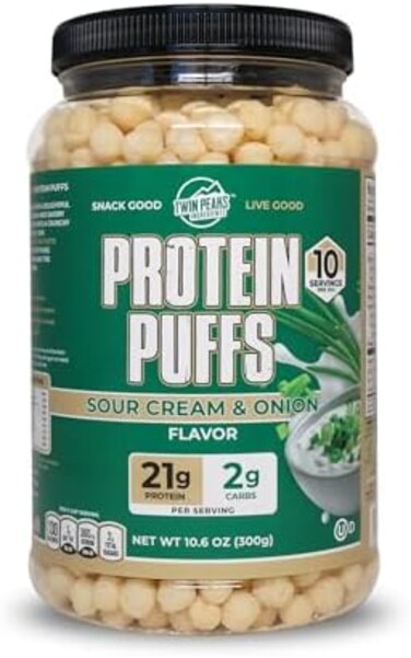 TWIN PEAKS INGREDIENTS Low Carb, Keto Friendly Protein Puffs, Sour CreamOnion (300g, 21g Protein, 2g Carbs