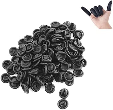 Lind Kitchen 150pcs Disposable Latex Finger Cots Protective Fingertips Gloves Rubber Industrial Fingerstall Sleeves 65mmx25mm (Black
