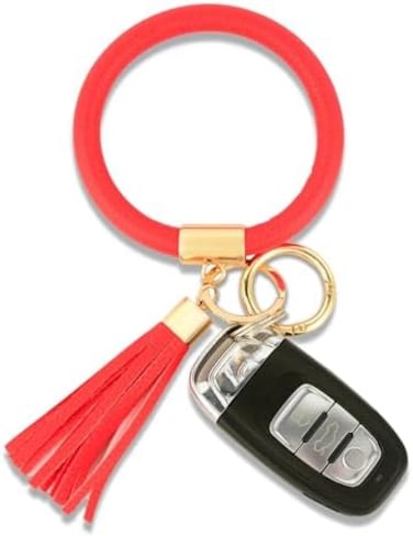 Coolcos Key Ring Bracelet Wristlet Keychain Bangle Keyring - Portable Leather Tassel Bracelet Keys Holder Women Gift