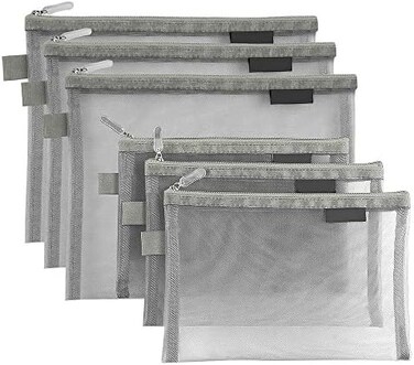 Topfinder Clear Cosmetic Bags Zip Makeup Mesh Bags Pencil Case Pouch Travel Toiletry Kit Set Storage Case ((6A5A3 Grey