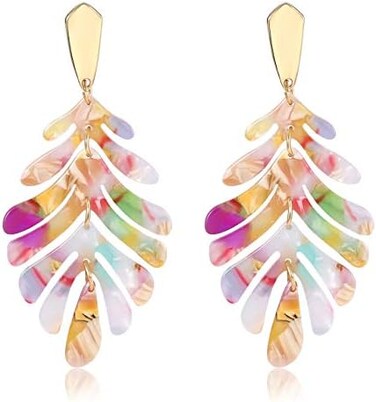 ARATLENCH Acrylic Pendant necklace Earrings &ndash; Long Statement Leaf Charm Necklace Tortoise Resin Palm Leaf Earrings Fashion Necklaces Earrings for Women Girls