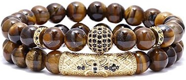 BOMAIL 8mm Tiger Eye Stone Beads Bracelet Elastic Natural Stone Yoga Bracelet for Women Men
