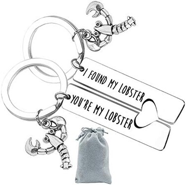 Vadaka Couple Keychain I Found My Lobster You're My Lobster Keychain Couple Set Anniversary Jewelry Wedding Valentine's Day Birthday Gifts for Boyfriend, Girlfriend, Silver, S