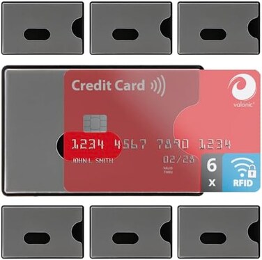 مجموعة فالونيك من 6 أغطية حماية بتقنية RFID - واجهة شفافة، غطاء حماية لبطاقة الائتمان للمحفظة - حماية لبطاقة الخصم وبطاقة المترو