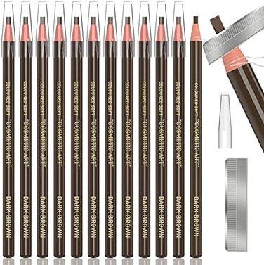 KAIQIKAIXI 12 Piece Dark Brown Colour Waterproof Eyebrows Pencil Tattoo Makeup And Microblading Supplies Kit-Permanent Eye Brow Liners In Waterproof Eyebrow Pencils Peel - Brow Pencil Set For Marking(