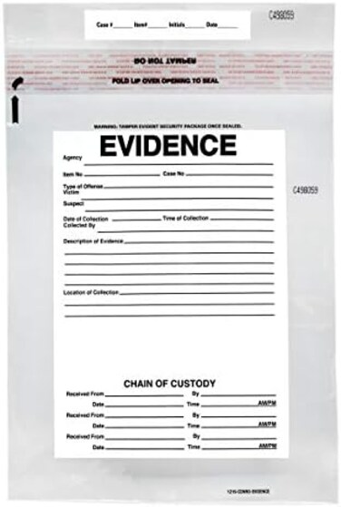 Secur-Pak 100pk Evidence Bags, 12x16 Transparent, Tamper Resistant Closure with Serialized Numbering -