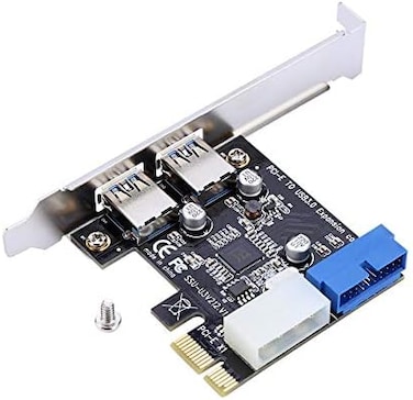 Pomya PCI-E to USB 3.0 2-Port PCI Express Card, PCIe to USB Expansion Card Adapter with Front 19PIN Power Connector Interface for Desktops