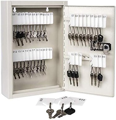 KYODOLED Key Storage Lock Box with Code,Locking Key Cabinet,40 Key Management Wall Mount with Combination Lock,Key HooksTags Key Labels, 2.5" D x 8.1" W x 12.1" H (White,40 Key