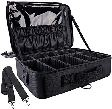 GZCZ Large Capacity 3 Layers Waterproof Travel Makeup Train Case Portable Cosmetic Case Makeup Organizer with Adjustable Dividers for Cosmetics Makeup Brushes Toiletry Digital Accessories (BlackBlack