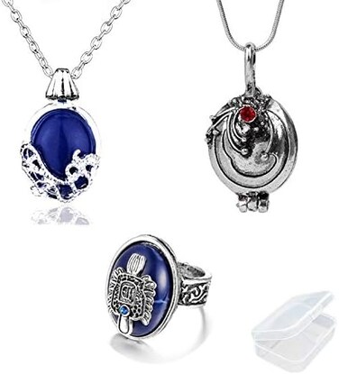 PPX Daywalking Katherine Necklace Pendant Charm Necklace-Royal Blue and Vampire Diaries Daylight Walking Signet Damon's Ring for Fans, with Transparent Box