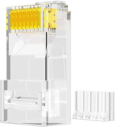 كابل AMPCOM UTP مطلي بالذهب 50 ميكرون، قطعتان، مناسب لكابلات CAT6 RJ45 القياسية ذات الموصلات المعيارية 8P8C، طرف توصيل قابل للضغط، عبوة من 100 كابل.