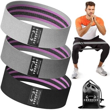 أربطة مقاومة قماشية من COOBONS FITNESS للتمارين الرياضية - أربطة رياضية للنساء والرجال، أربطة لتقوية عضلات الساقين والأرداف، مناسبة لليوغا، والبيلاتس، وإعادة التأهيل، واللياقة البدنية، والتمارين المنز