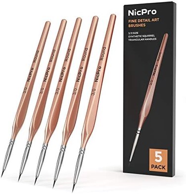 Nicpro Detail Paint Brushes 5 PCS Extra Fine Tip 000 Professional Miniature Painting Artist Set Round 3/0 for Micro Watercolor Oil Acrylic Craft Models Rock Army Paint By Number for Adult