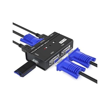 MT-VIKI VGA KVM Switch, 2 Port USB VGA KVM Switch for 2 Computers Share 1 Monitor Keyboard Mouse Printer,2 KVM Cables