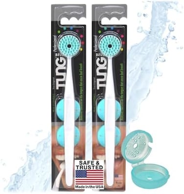 Peak Essentials The Original TUNG Brush with CapsTongue Cleaner for AdultsTongue ScraperTongue ScrubberBad Breath and HalitosisMouth Odor EliminatorMade in America (2 Pack w/Cap