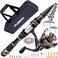 PLUSINNO Fishing Rod and Reel Combos, Toray 24-Ton Carbon Matrix Telescopic Fishing Rod, 121 Shielded Bearings Stainless Steel BB Spinning Reel