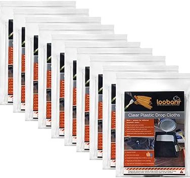 LOOBANI 10 Piece Painter Plastic Drop Cloths Sheet,Waterproof Anti-dust Furniture Cover,9x12 Feet Disposable Tarp for Painting for Couch Cover and Furniture Cover