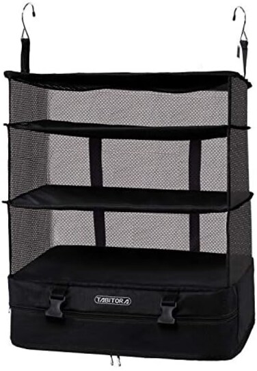 TABITORA Portable Hanging Travel Shelves Bag Packing Cube Organizer Suitcase Storage Large Capacity (Black XL