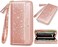 Coco Rossi Wallets for Women PU Leather Card Holder Organizer Ladies Clutch with Tassel Wristlet Wrist strap, A Pink Glitter, long purse, Casual