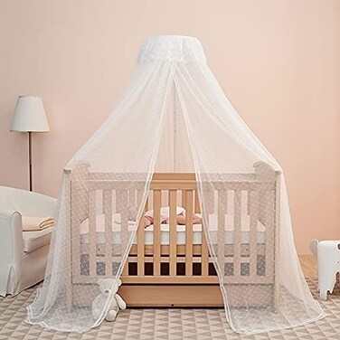 HanYun Baby Crib Safety Pop Up Tent, 55" x 51" x 27" Crib Canopy Protect Baby from Crib Rails, Baby Bed Netting Crib Tent Cover to Keep Baby from Climbing Out - See Through Mesh Nursery Mosquito Net