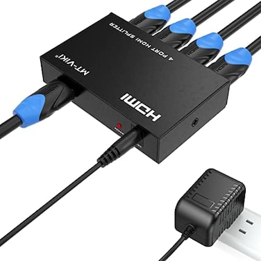 موزع إشارة HDMI من MT-ViKI، مدخل واحد وأربعة مخارج، موزع طاقة HDMI بأربعة منافذ مع محول تيار متردد، يدعم دقة 4Kx2K بمعدل 30 هرتز، ثلاثي الأبعاد، وعالي الوضوح الكامل، متوافق مع PS4 وFire Stick وHDTV
