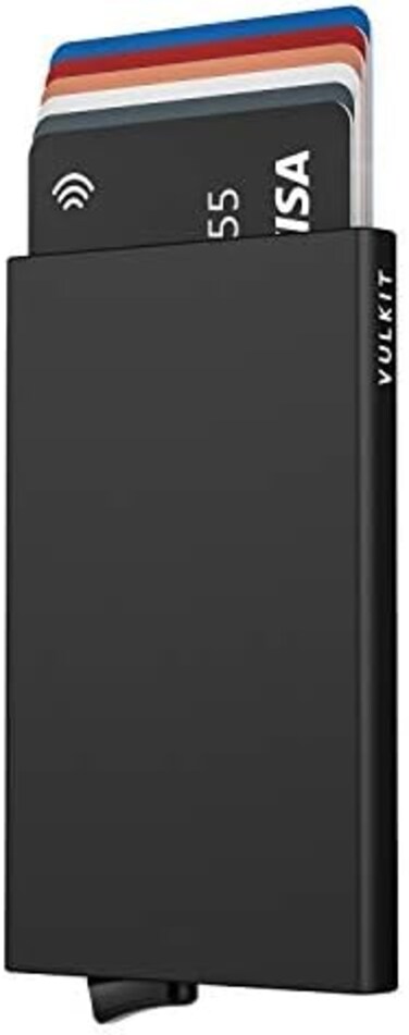 VULKIT Pop Up Wallet, Slim Minimalist Credit Card Holder For Men and Women RFID Blocking Mini Metal Case