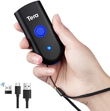 Tera Mini Wireless Barcode Scanner Compatible with Bluetooth, Printed Digital 1D 2D QR Barcode Reader Scanner Portable for PC, Laptop, Smartphone and Tablet with Vibration Alert Function Model 1100