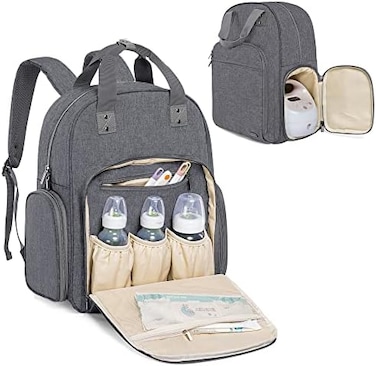 Teamoy Breast Pump Bag, Breast Pump Backpack Compatible with Spectra S1, S2, and Cooler Bag, Pumping Bag with Pockets and 15" Laptop Sleeve for Working Mom, Gray