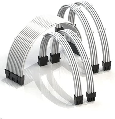 LINKUP - PSU Cable Extension Sleeved Custom Mod GPU PC Power Supply Braided w/Comb Kit1x 24 P (2042x 8 P (44CPU2x 8 P (62GPU set30CM 300MM - White