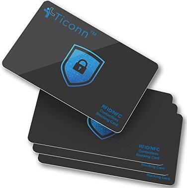 TICONN RFID Blocking Cards - 4 Pack, Premium Contactless NFC Debit Credit Card Passport Protector Blocker Set for MenWomen, Smart Slim Design Perfectly fits in Wallet/Purse (4