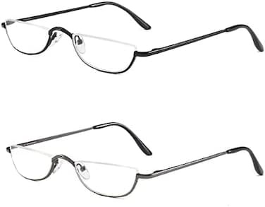 KoKoBin Half Reading Glasses - 2 Pairs Half Rim Metal Frame Glasses Spring Hinge Readers with Leather Pouch for Men and Women