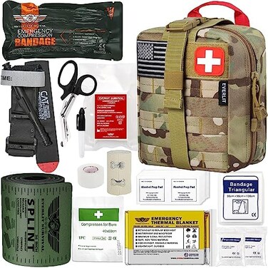 EVERLIT Emergency Trauma Kit, CAT GEN-7 Tourniquet 36" Splint, Military Combat Tactical IFAK for Critical Wounds First Aid, Gun Shots, Severe Bleeding Control (Camouflage