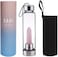SAOI Crystal Water Bottle - Rose Quartz Gemstone Infused Elixir - Natural Wellness Healing - Glass/Stainless Steel