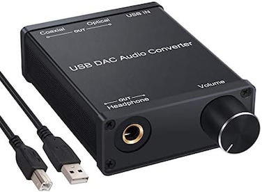 محول LiNKFOR من USB إلى منفذ سماعة رأس بصري S/PDIF محوري 3.5 مم/6.3 مم، محول صوت رقمي تناظري USB DAC لأنظمة Windows XP و7 و10 وMac وPS4 وPS3