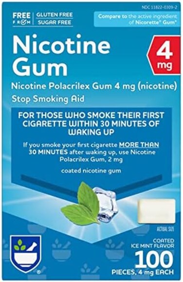 Rite Aid Nicotine Gum, Ice Mint Flavor, 4 mg - 100 CountQuit Smoking AidNicotine Replacement GumStop Smoking Aids That WorkChewing Gum to Help You Quit SmokingCoated Nicotine Gum