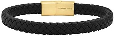 Geoffrey Beene Men's Braided Genuine Leather Bracelet with Stainless Steel Closure