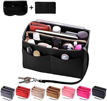 ZTUJO Purse Organizer Insert, Felt Bag Organizer with Metal Zipper, HandbagTote Shaper, For Speedy Neverfull Tote, 7 Sizes (Mini, Black