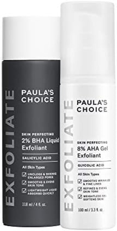 PAULA's CHOICE (Full Size- Paula's Choice-SKIN PERFECTING 8% AHA Gel Exfoliant2% BHA Liquid Duo-Facial Exfoliants for Blackheads Enlarged Pores Wrinkles and Fine Lines Face Exfoliators w/Glycolic Acid