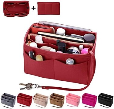 ZTUJO Purse Organizer Insert, Felt Bag organizer with zipper, HandbagTote Shaper, For Speedy Neverfull Tote, 6 Sizes, Red, Mini