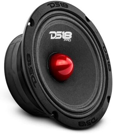 DS18 PRO-GM6.4B Midrange Loudspeaker 6.5" Red Aluminum Bullet, 480W Max, 4 Ohms,1.5" Kapton VC Premium Quality Audio Door Speakers for Car or Truck Stereo Sound System (1 Speaker