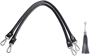 Beaulegan Purse Handle Replacement Bag Straps - Microfiber Leather - Great for Handbag, 23.6 inch Long and 0.8 inch Wide, Black with Gold Clasp, 2 PCS Black PH003slv