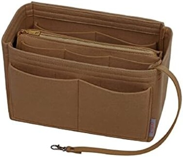 ZTUJO Purse Organizer Insert, Felt Bag Organizer with Metal Zipper, HandbagTote Shaper, For Speedy Neverfull Tote, 7 Sizes (Mini, Light Coffee