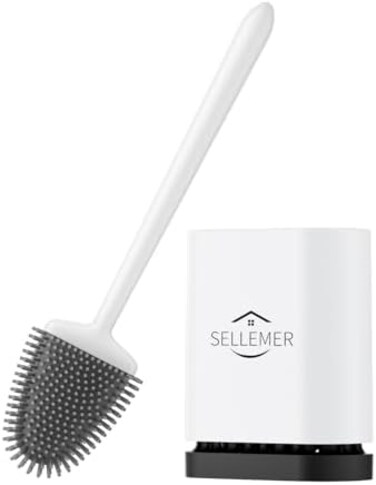 Sellemer (White- Bathroom Toilet Brush and Holder Set, Toilet Bowl Cleaner Brush with Holder for Bathroom Storage and Organisation, Carrying Solid Anti-Rust Handle Design